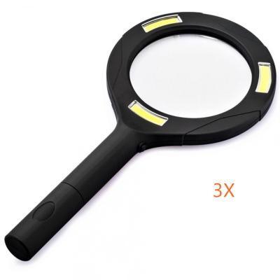 China Plastic Handheld Magnifier Light with 3COB Magnifier 3X Lens for Reading Magnifier Light for sale