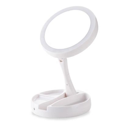 China Modern 10X Magnifying Double Side Foldable Make Up Lens USB Charging Cosmetic Mirror LED Vanity Mirror Lights For AA Battery for sale