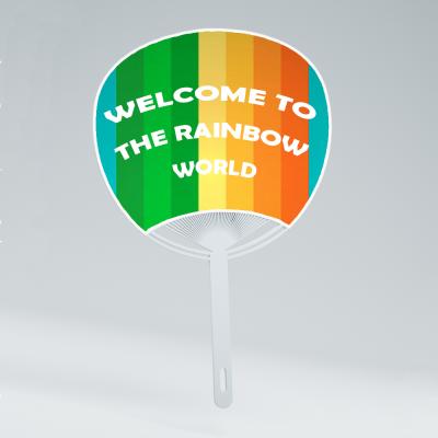 China High Quality And Practical Artificial PP Handle Customized Advertising Paper Long Plastic Hand Fan for sale