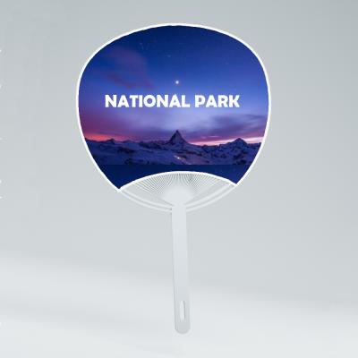 China Artificial color printed plastic handle paperhand fans for promotion for sale