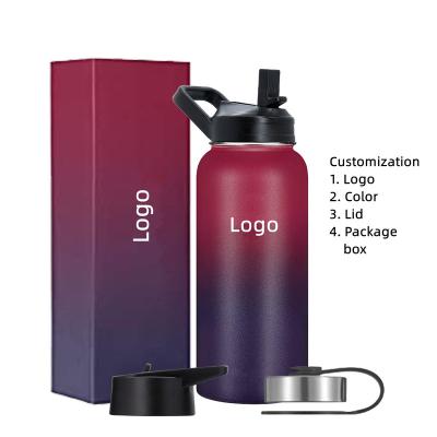 China Viable Custom Amazon Logo 18oz 24oz 32oz 64oz Gradient Colors Hydraulic Double Wall Stainless Steel Vacuum Thermos Flasks for sale