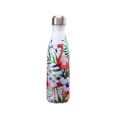 China New Design 500ml Custom Design 500ml Flower Bird Flamingo BPA Free Double Wall Stainless Steel Water Bottle for sale