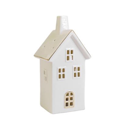 China Modern Christmas PORCELAIN House Shape Candle Holder High Quality Ceramic Candle Burner for sale