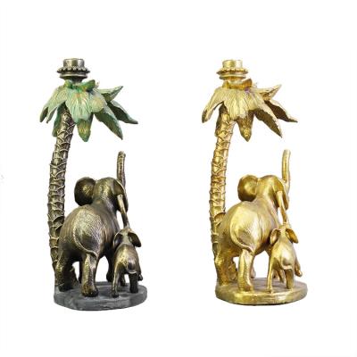 China Resin Eclectic Sculpture Newly Decor Gold Elephant Home Table Candle Holder for sale