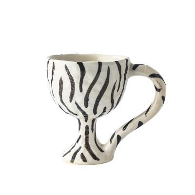 China Irregular Leopard Print High-footed Zebra Wine Boogie Viable Medieval European Style Hand Painted Ceramic Glass Mug for sale