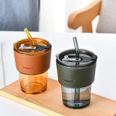 China Custom Viable Hot Sale Glass Mug Transparent Logo Coffee Mug Gift With Straw Milk Tea Juice Drinks Cup Mugs for sale