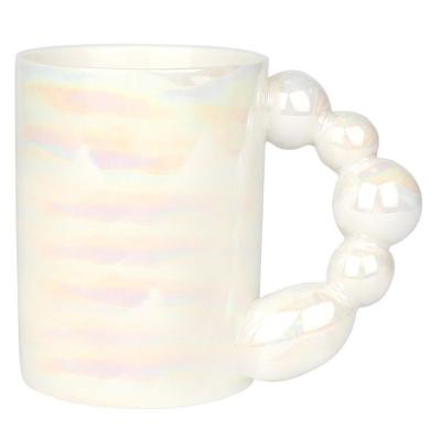 China Viable Nordic colorful pearl luster gourd handle ceramic mug creative logo can be customized for sale