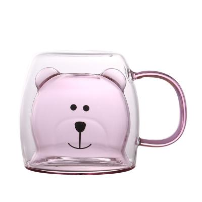 China Viable Home Breakfast Cartoon Cute Bear Cup Double Glass Milk Mug for sale