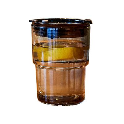 China WITH Round Glass Cup LID Heat Resistant Coffee Glass With Straw Two-in-One Cup Cover for sale