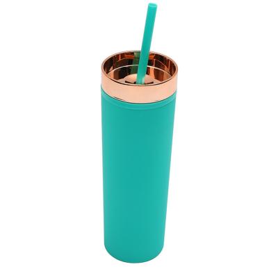 China PORTABLE Running Cup Rose Gold Cover Double Plastic Frosted Paint Water Rubber Cup 16OZ Sippy Straight Cup for sale