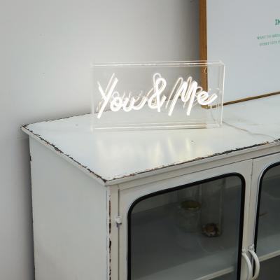 China Customized hard letter neon sign table design European and American style led letters PVC clear acrylic tube white neon box for deco for sale