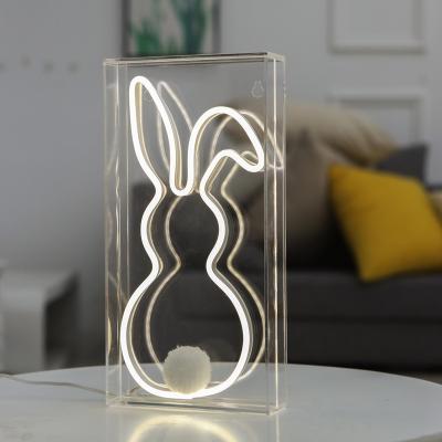 China Hard Warm Led Neon Lamp Home Decoration Kids Gift Rabbit Neon Wall Lamp For Room for sale