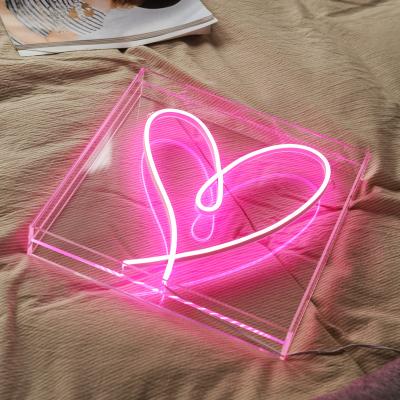 China Wholesale Hard Custom Design Acrylic PVC Tube Board Pink Led Neon Sign Love Wall Letter Box For Decor for sale