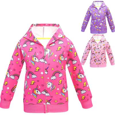 China Fashion Breathable Cute Unicorn Zipper Hoodie Kids Boys Girls Girls Long Sleeve Casual Hooded Sweatshirt for sale