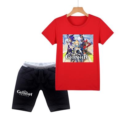 China Girls Casual T-shirt Dress Game Impact Genshin Short Pants 2pcs Sets Fashion Boys T-shirts Pants Suit Kid Short Sleeve Clothes for sale