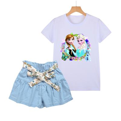 China Casual High Quality Girls Clothing Set Short Sleeve Printed Cotton T-shirt And Short Set Kids Clothes for sale