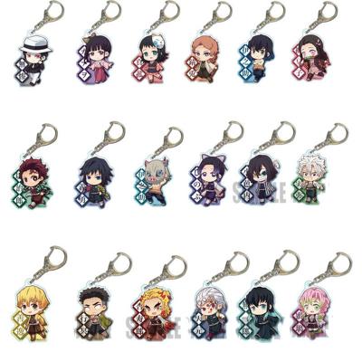 China Cartoon Toy Anime Demon Slayer Keychain Tanjirou Kamado Nezuko Tomioka Giyuu Kimetsu no Yaiba with Weapon Acrylic Key Chain Gift for sale