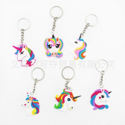 China OEM Amazon Cardboard Unicorn Key Chain Soft PVC Glue Rainbow Horse Pendant Ornaments Small Gift Toys for sale