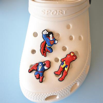 China Movies Washable Cartoon Characters PVC Soft Shoe Charms Accessories Superman Bat Man Custom Wholesale For Croc Shoe Charms for sale