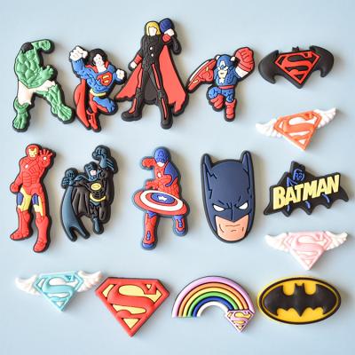 China Movies Washable Cartoon Characters PVC Soft Shoe Charms Accessories Superman Bat Man Custom Wholesale For Croc Shoe Charms for sale