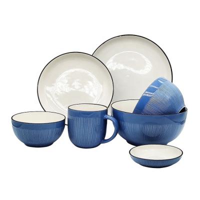 China Sustainable Blue Luxury Porcelain Christmas Dinnerware Set Weeding Dinnerware Sets For 16 People for sale