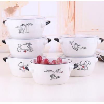 China Sustainable Bowl Maker 5.5inch Ceramic Decal Keeping Fresh Bowl Fruit Cream Noodle Bowls With Two Handle for sale