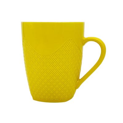 China Sustainable Mug Maker Gift Embossed Yellow Glazed Glossy Ceramic Coffee Mugs Milk Tea Cup For Home Office for sale