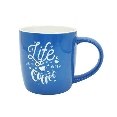 China Viable Price Cheap Mugs Screen Protector Printing Porcelain Blue Glaze Ceramic Coffee Mug for Cafes and Cafes for sale