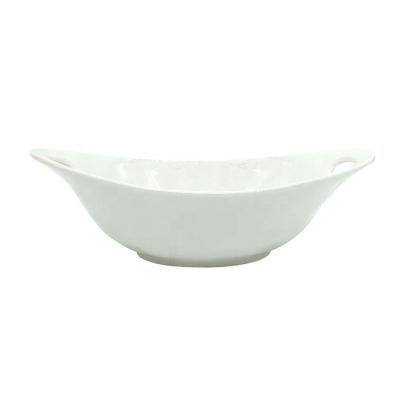 China Ceramic salad bowl factory directly small batches of ship model logo viable custom unique white shape double ears for restaurant for sale