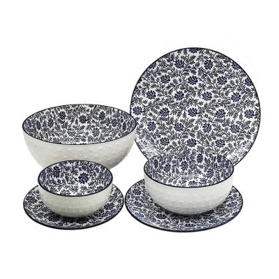 China Viable custom logo pattern bowl and plate printed embossed ceramic porcelain dinnerware sets for homer or restaurant dinner sets for sale