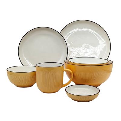 China Custom Viable Manufacturer Logo Pattern Color Gift Package Size Ceramic Dish Plates Cups Cups Bowls Set for sale