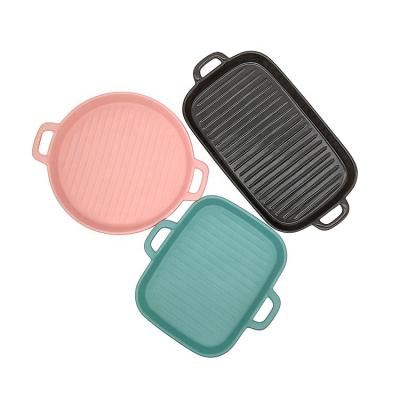 China Factory Top Viable Custom Selling Table Serving Dish Round Or Square Ceramic Bakeware Baking Tray Pans Dish With Handles for sale