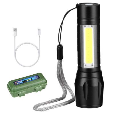 China Super Bright USB Rechargeable Retractable Walking Mini LED Aluminum Flashlight High Power Outdoor Camping Hiking LED Flashlight With Side Light 3 Flashlight Mode for sale