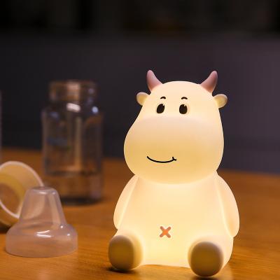 China Modern Children Cow Silicone Night Stepless Animal Light Dimming USB Rechargeable Cartoon Cow Bedroom Baby LED Sleep Lamp for sale