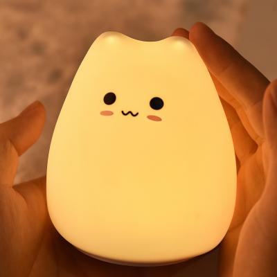 China Modern Cute Cat Night Lamp Kids Baby Bedroom Decor LED Night Light Silicone Touch Sensor 7 Colors Desktop Decor Battery/USB Charge for sale