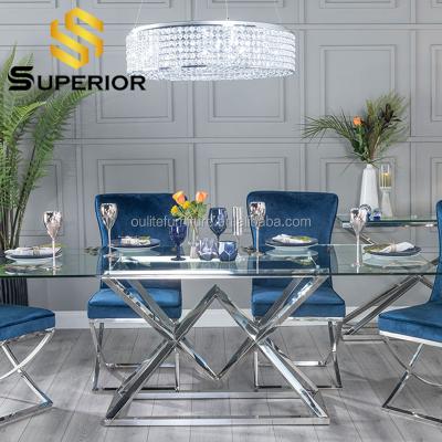 China (Adjustable design dining table stainless steel silver glass base others) 2020 modern for sale