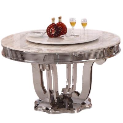 China (Other) Adjustable Round Marble Round Rotating Silver Metal Base Dining Table for sale