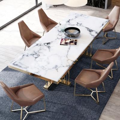 China (Other)Adjustable Luxury Marble Dining Table Set 6 Chairs Stainless Steel Furniture Dining Table for sale