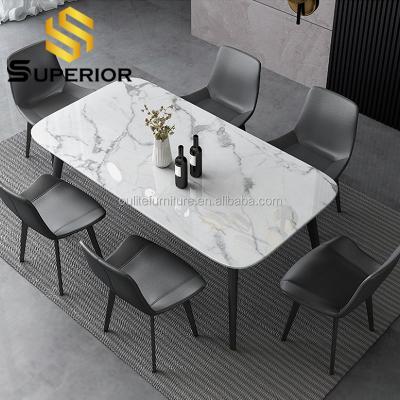 China Black Matte Carrara Faux Marble Iron Leg Dining Table (Other) Adjustable Modern Furniture for sale