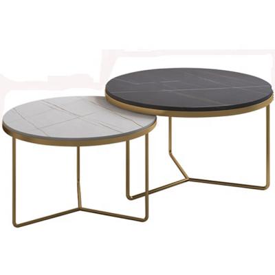 China Convertible italian modern oval coffee service table with gold metal frame and black marble top for sale