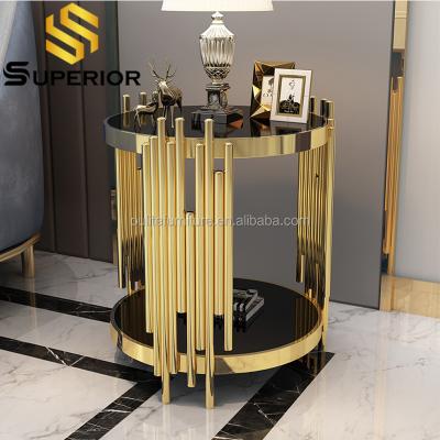 China Factory Price Foshan Adjustable Modern Glass Top Gold Mirror Side Table (Other) for sale