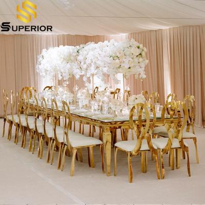 China (Other) Most Popular Adjustable Modern Wedding Hotel Dining Table For 10 Persons Stainless Steel for sale