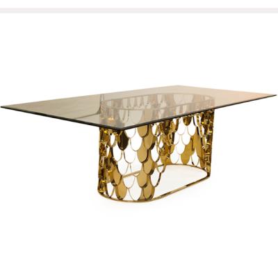 China Modern Furniture Stainless Steel Frame Glass Top Wedding Event Table for sale