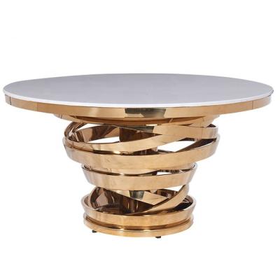 China Modern MDF White Top Round Mounted Gold Frame Wedding Table For 10 People for sale