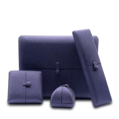 China Blue Plastic+PU Snap Button PU Leather Jewelry Packaging Boxes China For Gift Jewelry for sale