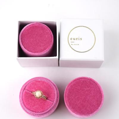 China Velvet+Plastic Base Guorui Round Ring Box Velvet Ring Jewelry Box Wedding Double Ring Pendant Gift Box for sale