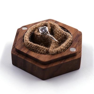 China Hexagonal Solid Wooden Magnetic Jewelry Ring Boxes Best-Selling Wooden Ring Box Gift Box Hexagon Vintage Jewelery Solid Wood Packaging Small for sale