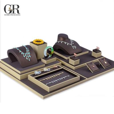 China Guorui Factory Wholesale Custom Made Luxury Solid Wood Flannel Jewelry Display Stand Set See Detailed Page Below for sale