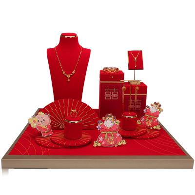 China Red Standing Case Bracelet Racks Jewelry Display Stand Props Jewelry Display Set See detailed page below for sale