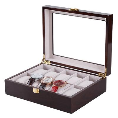 China Guorui Veneer Wooden Watch Box Men's Large Stained Glass Watch Storage Box Store Watch Display Box for sale